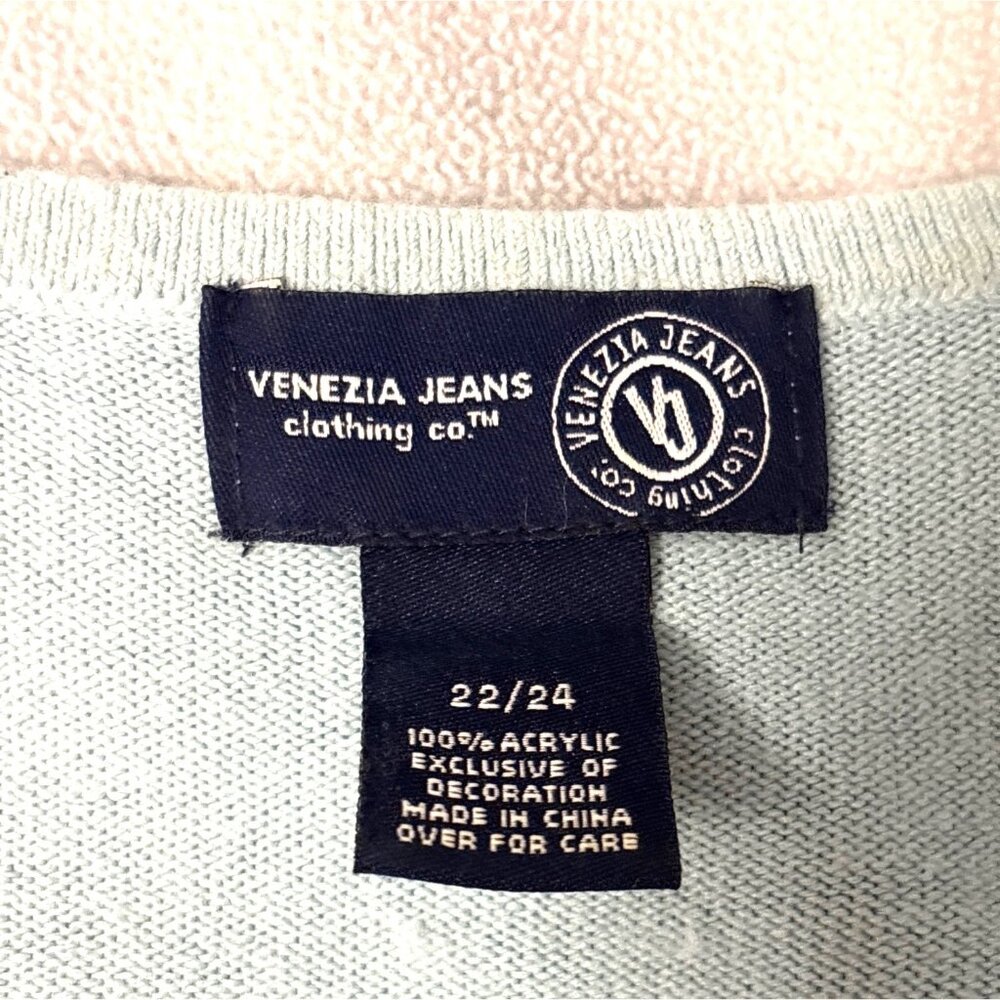 Venezia Jeans Womens 22/24 Light Blue V-Neck Sweater Sequin Accents 3/4 Sleeves - Picture 3 of 5